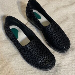 SAS Black Animal Print Loafers